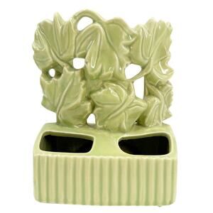 vintage pale green Leaf leaves TV Lamp with planters & vases MCM era lighting